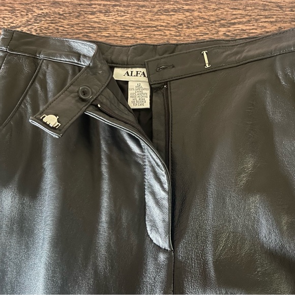 ALFANI Vintage 90s Y2K Black Genuine Lamb Leather Pants Sz 12 Fully Lined - Picture 3 of 10